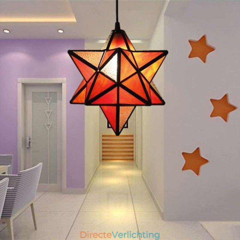 Europese hanglamp van gebrandschilderd glas, creatieve sterhanglamp