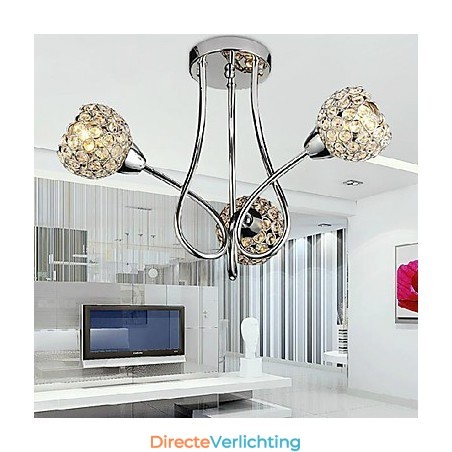Moderne glanzende 3-lichts plafondlamp in kristaldesign Moderne glanzende 3-lichts plafondlamp in kristaldesign