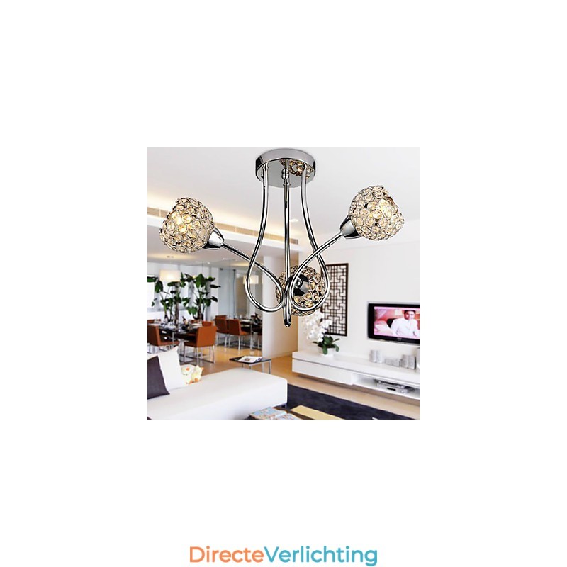 Moderne glanzende 3-lichts plafondlamp in kristaldesign