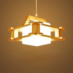 Hanglamp van eikenhout in Scandinavische stijl met lampenkap van matglas Cafe
