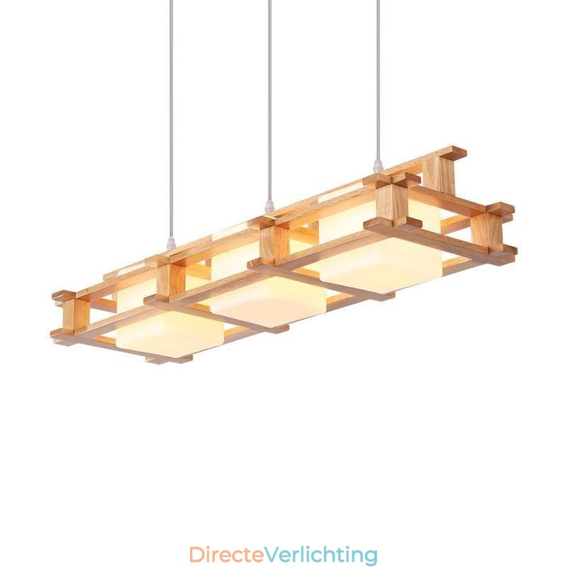 Creatieve 3-lichts eikenhouten hanglamp Decoratieve houten plafondlamp Café