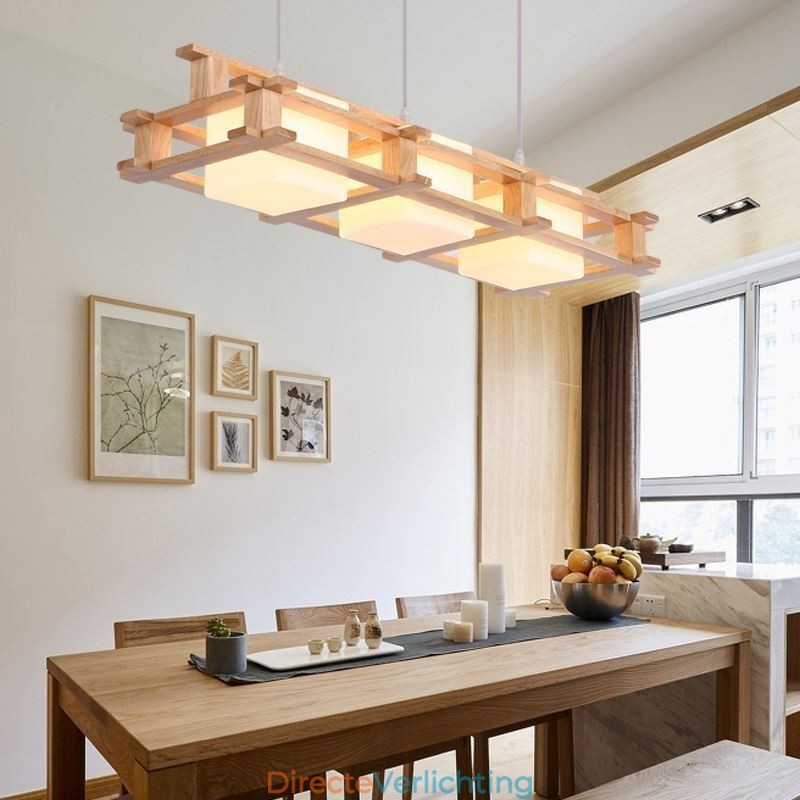 Creatieve 3-lichts eikenhouten hanglamp Decoratieve houten plafondlamp Café