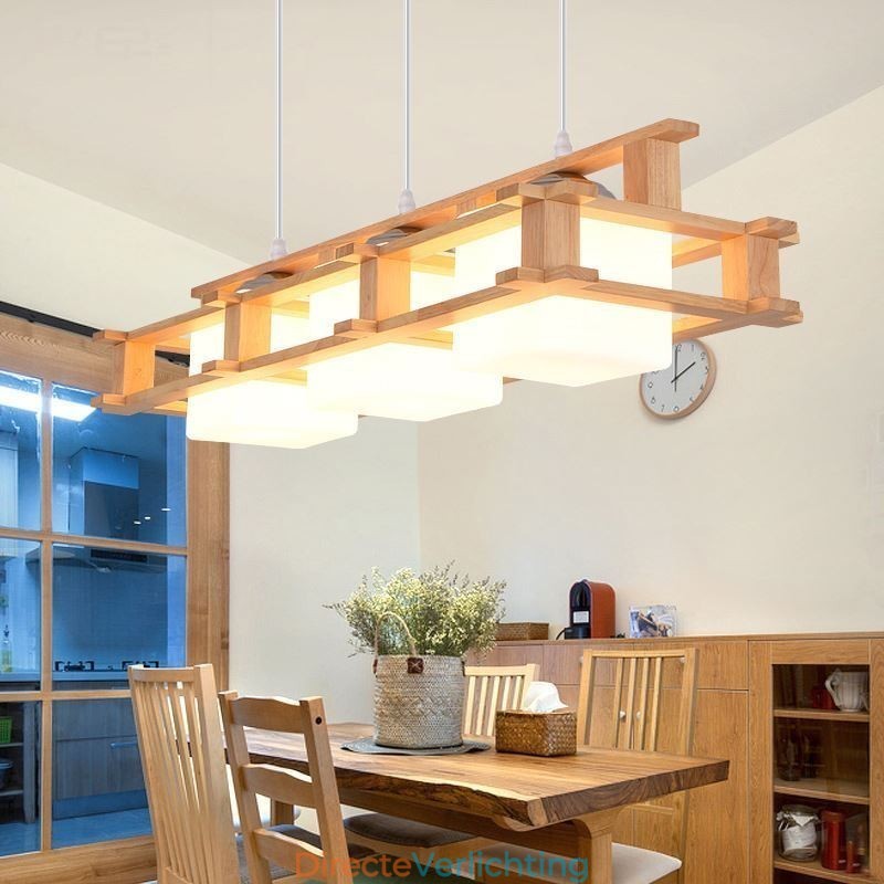 Creatieve 3-lichts eikenhouten hanglamp Decoratieve houten plafondlamp Café