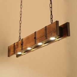 Hanglamp in industriële stijl, rechthoekig, houten plafondlamp, eiland