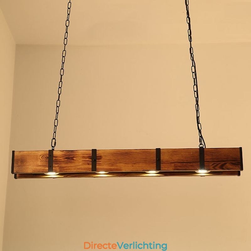 Hanglamp in industriële stijl, rechthoekig, houten plafondlamp, eiland