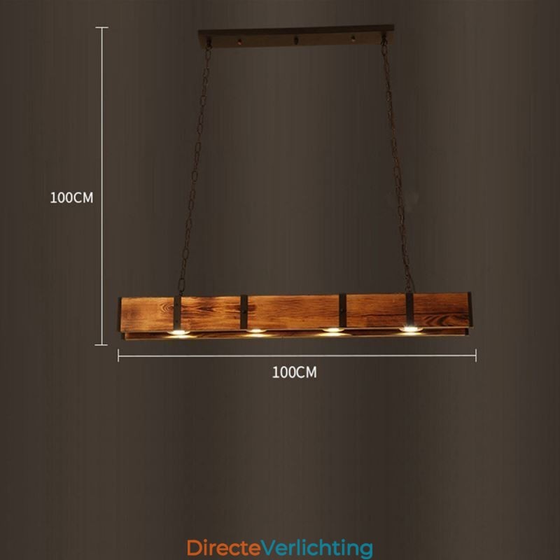 Hanglamp in industriële stijl, rechthoekig, houten plafondlamp, eiland