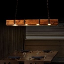 Hanglamp in industriële stijl, rechthoekig, houten plafondlamp, eiland