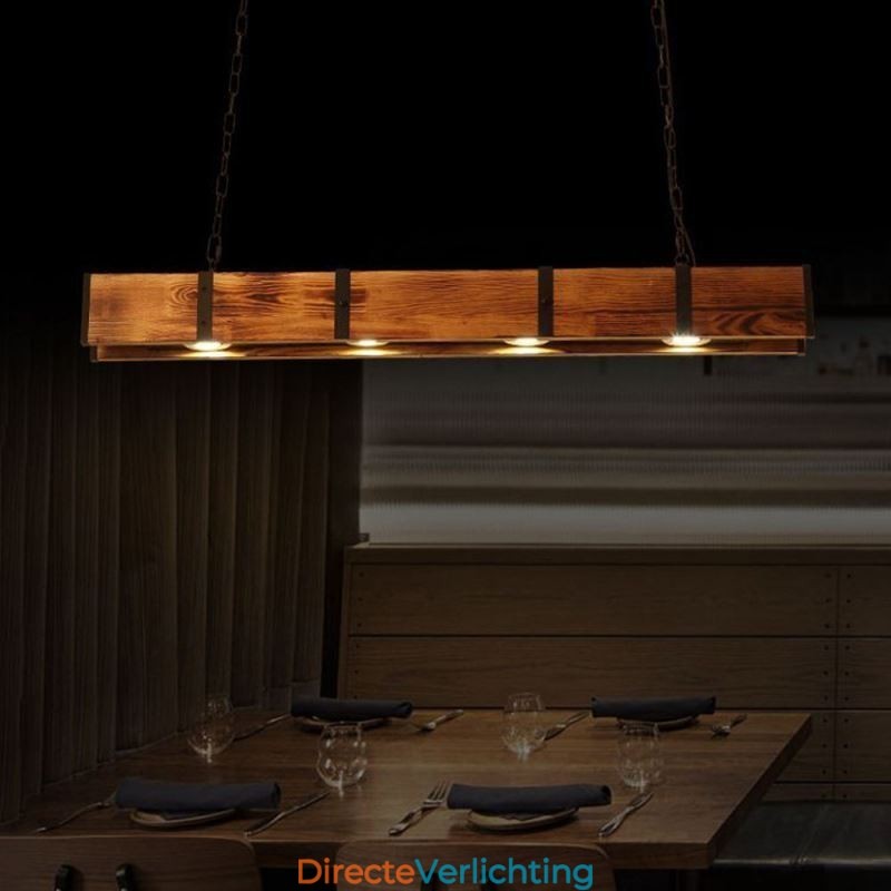 Hanglamp in industriële stijl, rechthoekig, houten plafondlamp, eiland