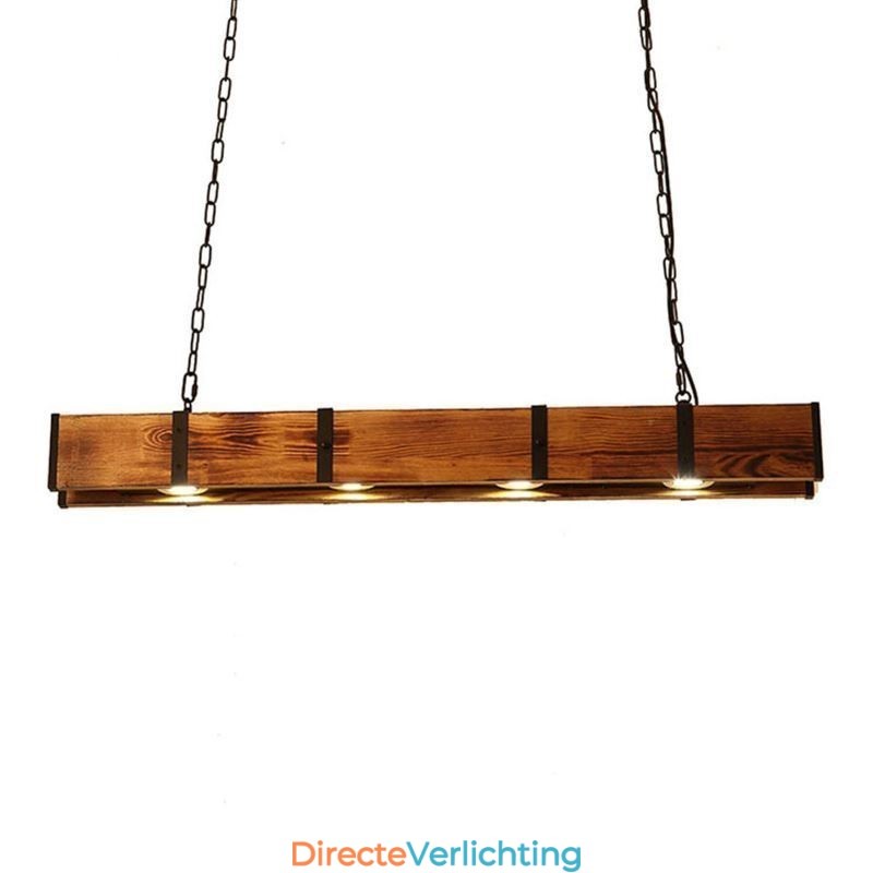Hanglamp in industriële stijl, rechthoekig, houten plafondlamp, eiland