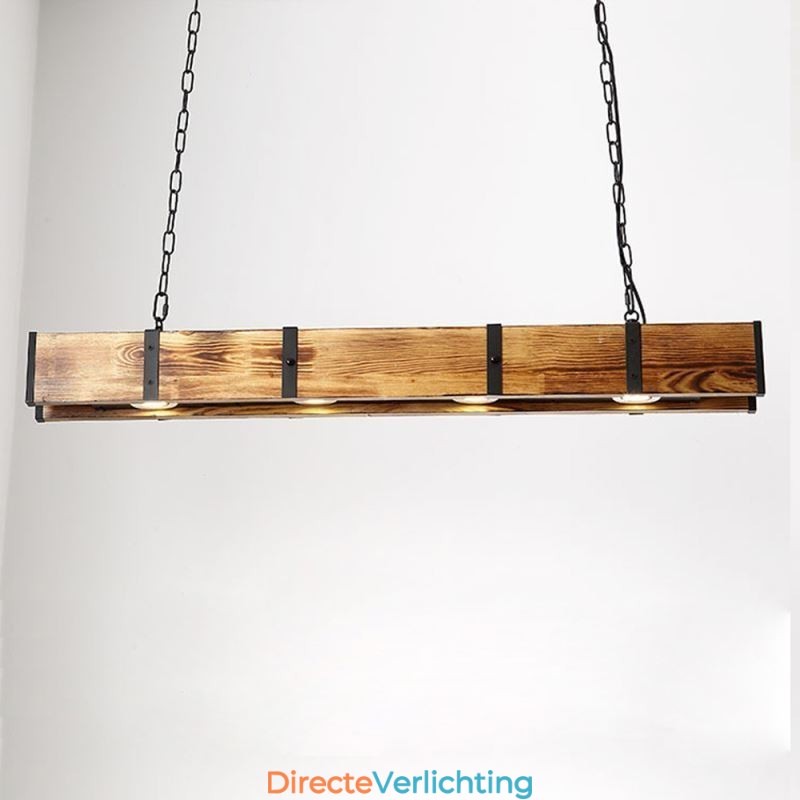 Hanglamp in industriële stijl, rechthoekig, houten plafondlamp, eiland