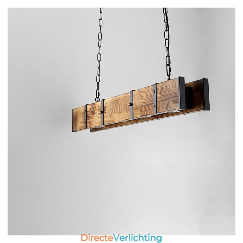 Hanglamp in industriële stijl, rechthoekig, houten plafondlamp, eiland