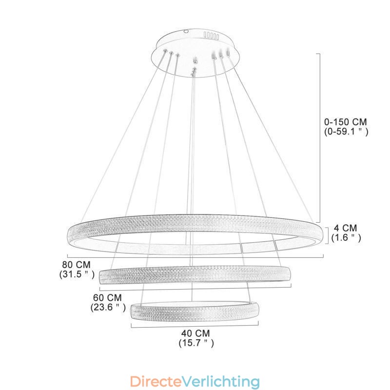 Moderne hanglamp acryl 3 ringen lamp 80+60+40cm