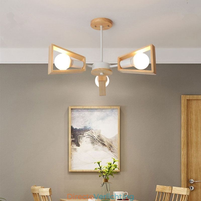 Moderne waaiervormige kroonluchter Elegante houten hanglamp