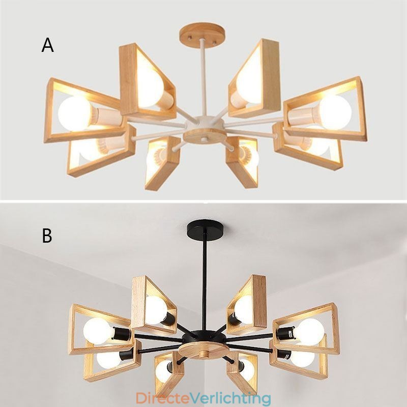 Moderne waaiervormige kroonluchter Elegante houten hanglamp