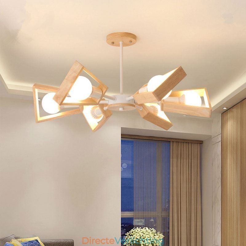 Moderne waaiervormige kroonluchter Elegante houten hanglamp