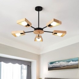 Moderne waaiervormige kroonluchter Elegante houten hanglamp