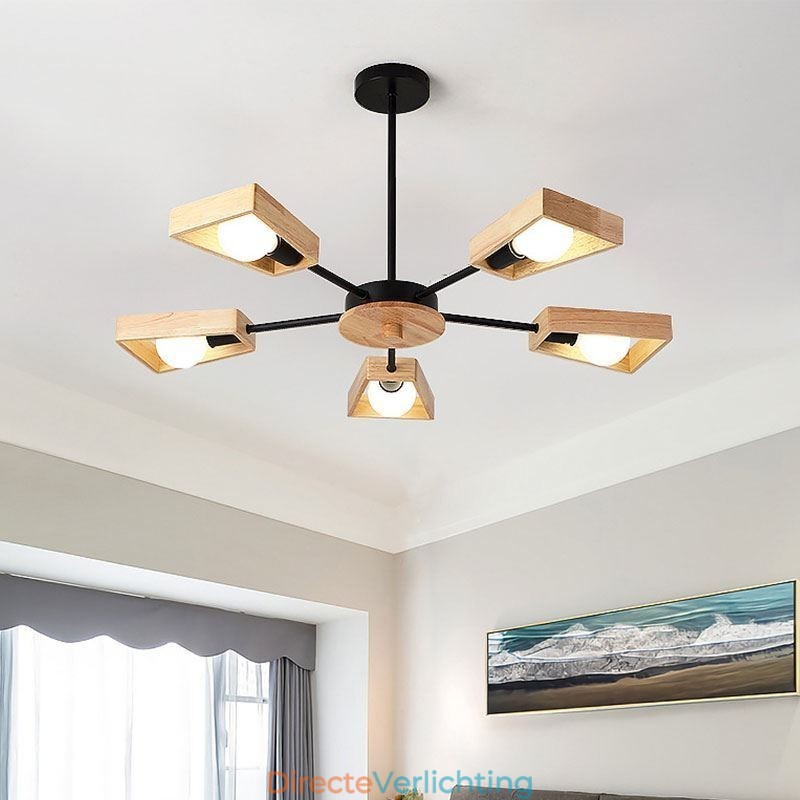 Moderne waaiervormige kroonluchter Elegante houten hanglamp