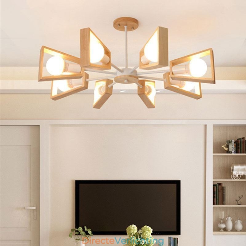 Moderne waaiervormige kroonluchter Elegante houten hanglamp
