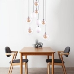 Hanglamp Glazen Cluster Plafondlamp Goud Nikkel Geborsteld + Melkachtig Glazen Bol