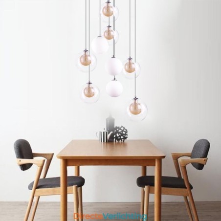 Hanglamp Glazen Cluster Plafondlamp Goud Nikkel Geborsteld + Melkachtig Glazen Bol Hanglamp Glazen Cluster Plafondlamp Goud Nikkel Geborsteld + Melkachtig Glazen Bol