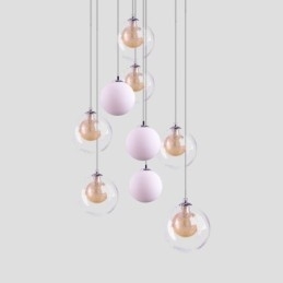 Hanglamp Glazen Cluster Plafondlamp Goud Nikkel Geborsteld + Melkachtig Glazen Bol