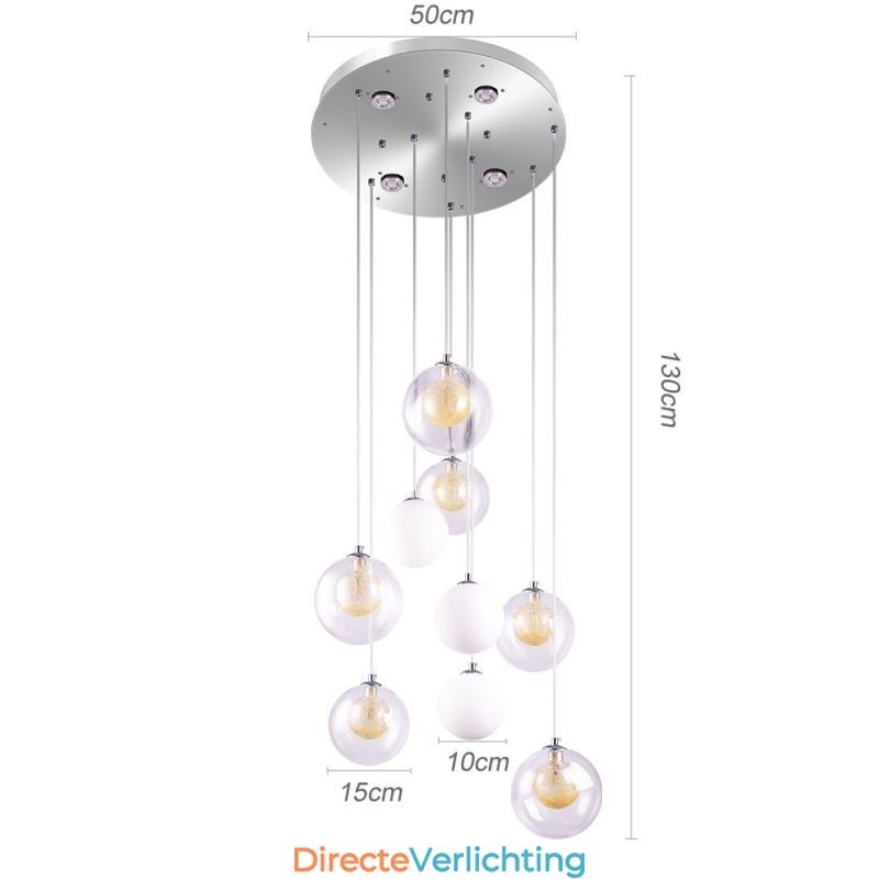 Hanglamp Glazen Cluster Plafondlamp Goud Nikkel Geborsteld + Melkachtig Glazen Bol