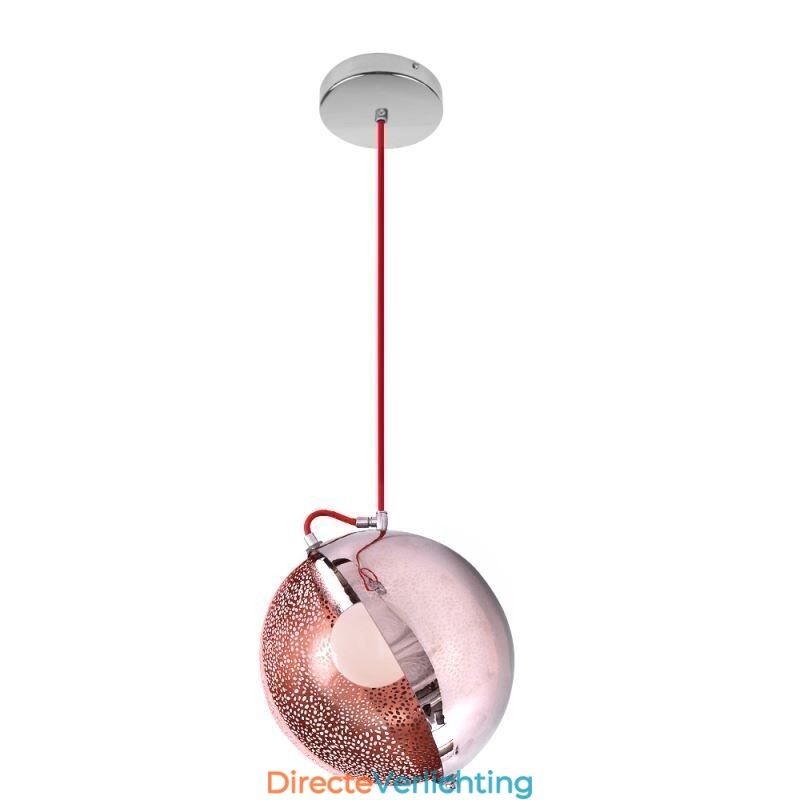 Moderne roségouden hanglamp, halfronde glazen lampenkap, decoratieve lamp, café
