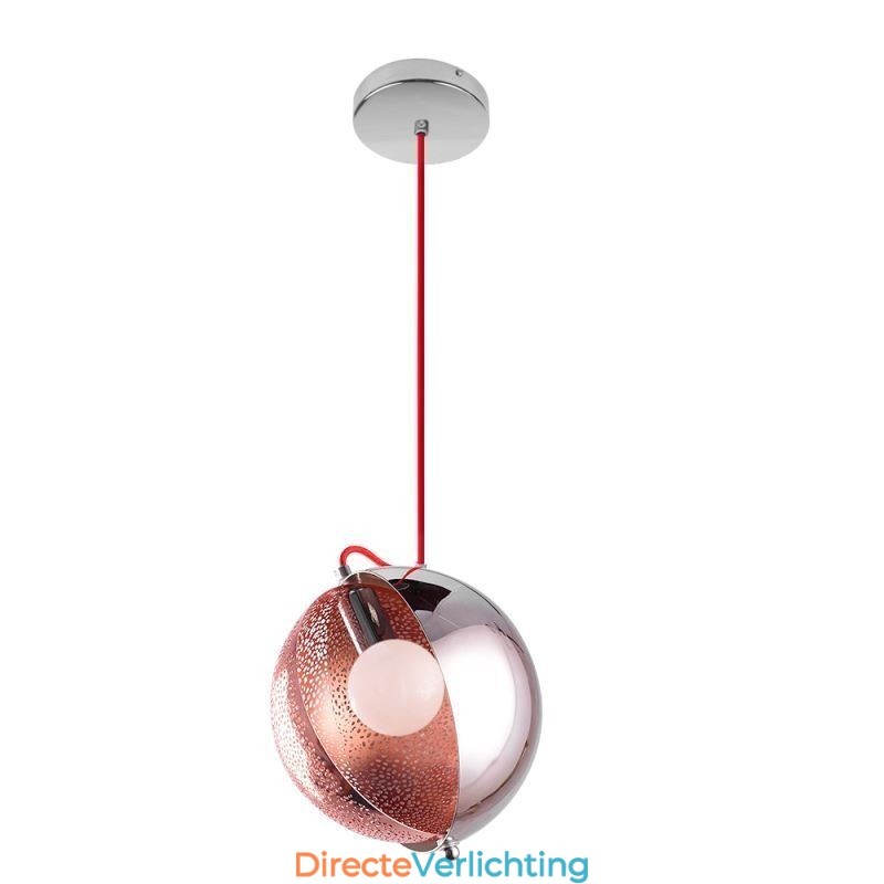 Moderne roségouden hanglamp, halfronde glazen lampenkap, decoratieve lamp, café