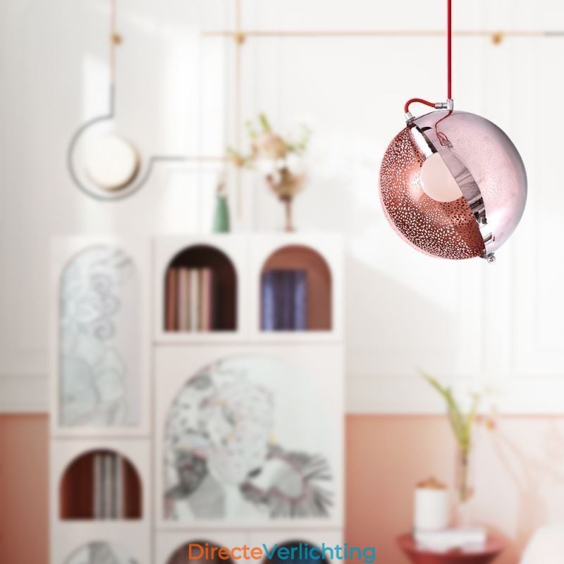 Moderne roségouden hanglamp, halfronde glazen lampenkap, decoratieve lamp, café