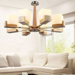 Nordic houten hanglamp glazen lampenkap kroonluchter