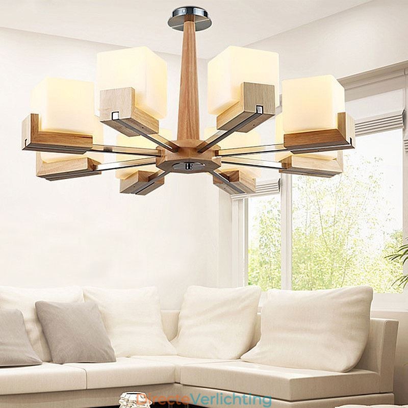 Nordic houten hanglamp glazen lampenkap kroonluchter