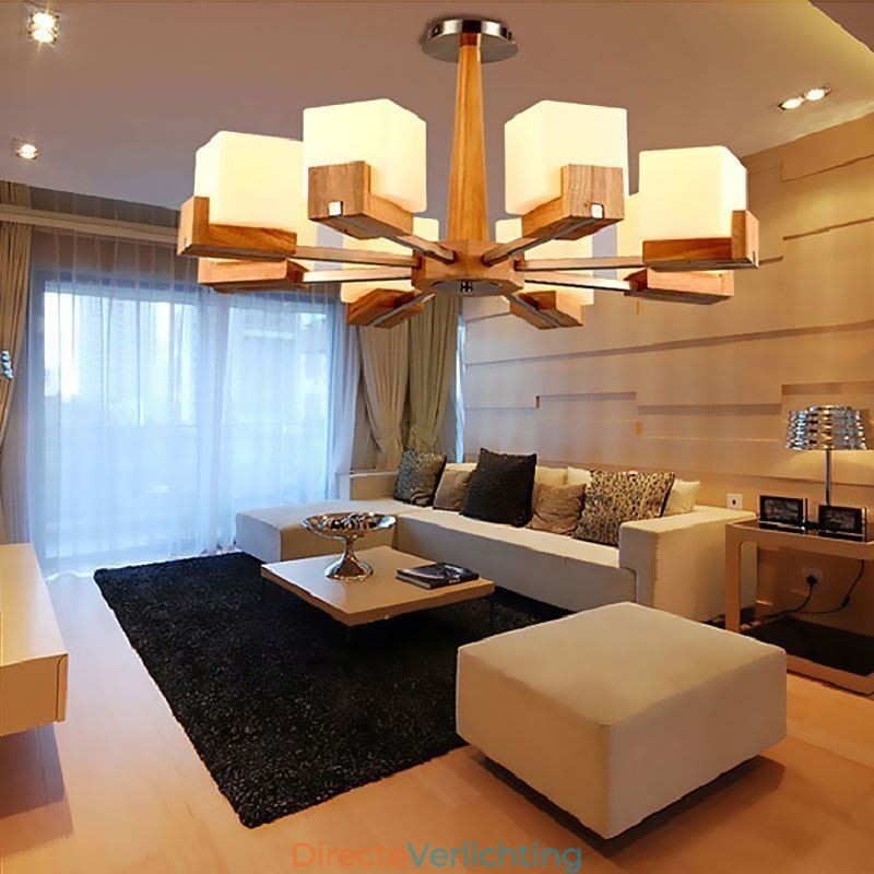 Nordic houten hanglamp glazen lampenkap kroonluchter