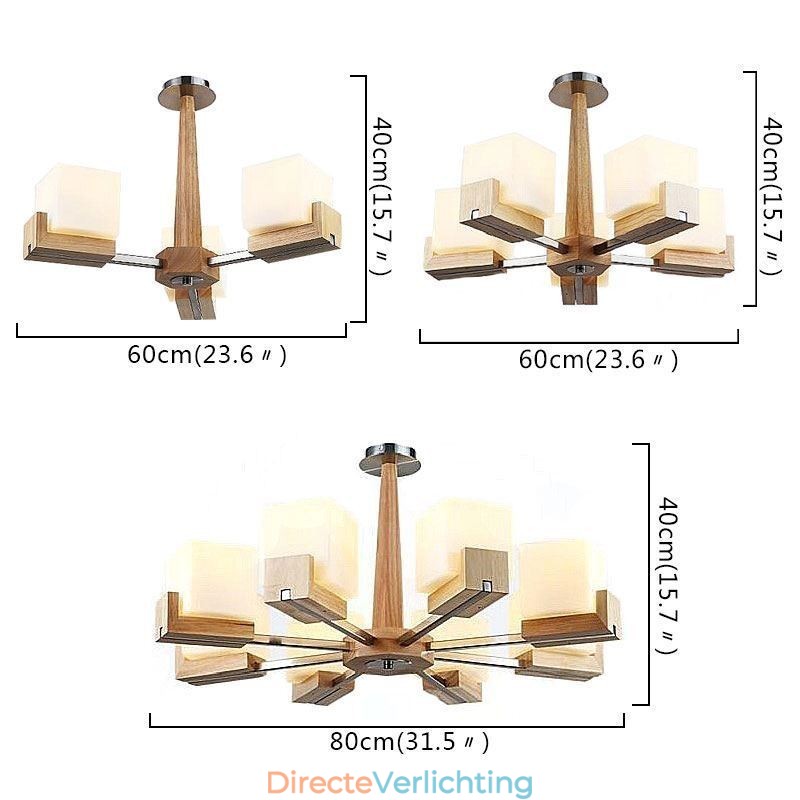Nordic houten hanglamp glazen lampenkap kroonluchter