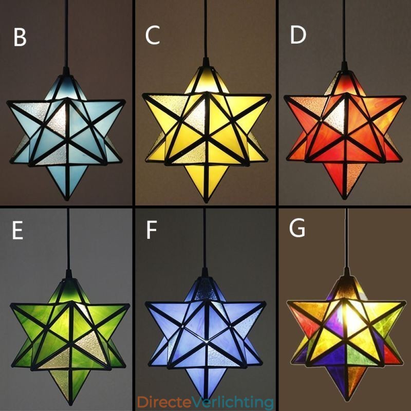 Europese hanglamp van gebrandschilderd glas, creatieve stervormige hanglamp
