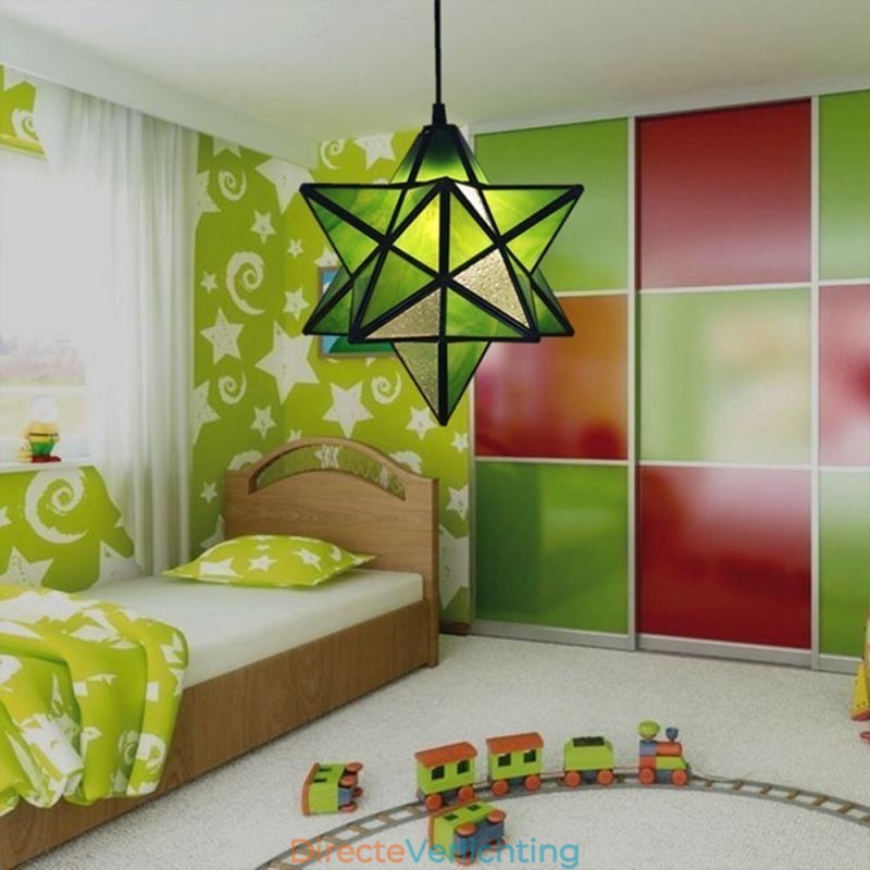 Europese hanglamp van gebrandschilderd glas, creatieve stervormige hanglamp