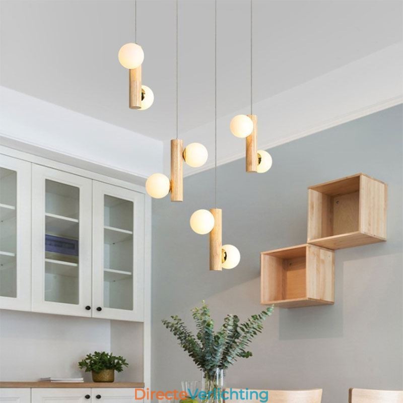 Houten hanglamp Magic Bean Cluster plafondlamp eiland