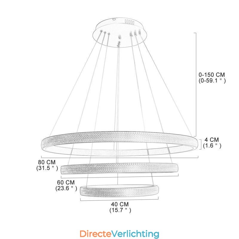 Moderne hanglamp acryl 3 ringen lamp 80+60+40cm
