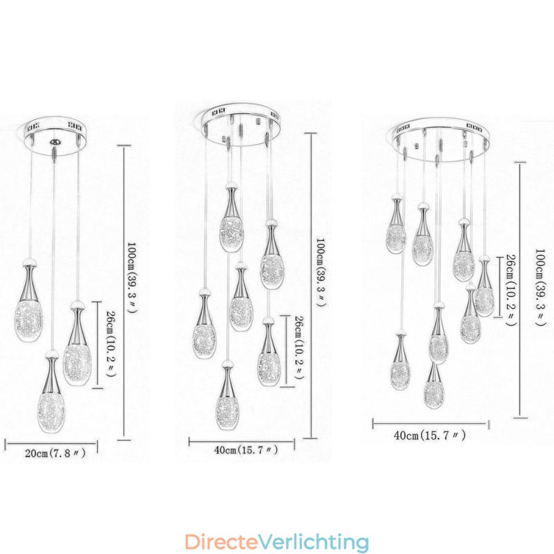 Zaadvormige glazen traanvormige cluster hanglamp