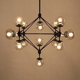 Kroonluchter 15 lampen Glazen bollampen Retro Buiten Garage Metaal