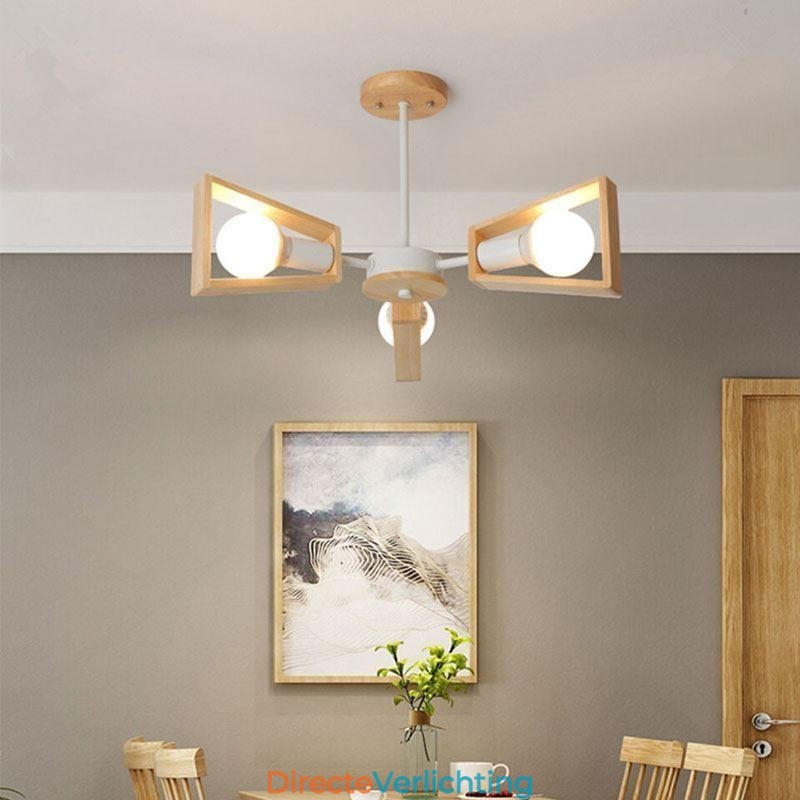 Moderne waaiervormige kroonluchter Elegante houten hanglamp
