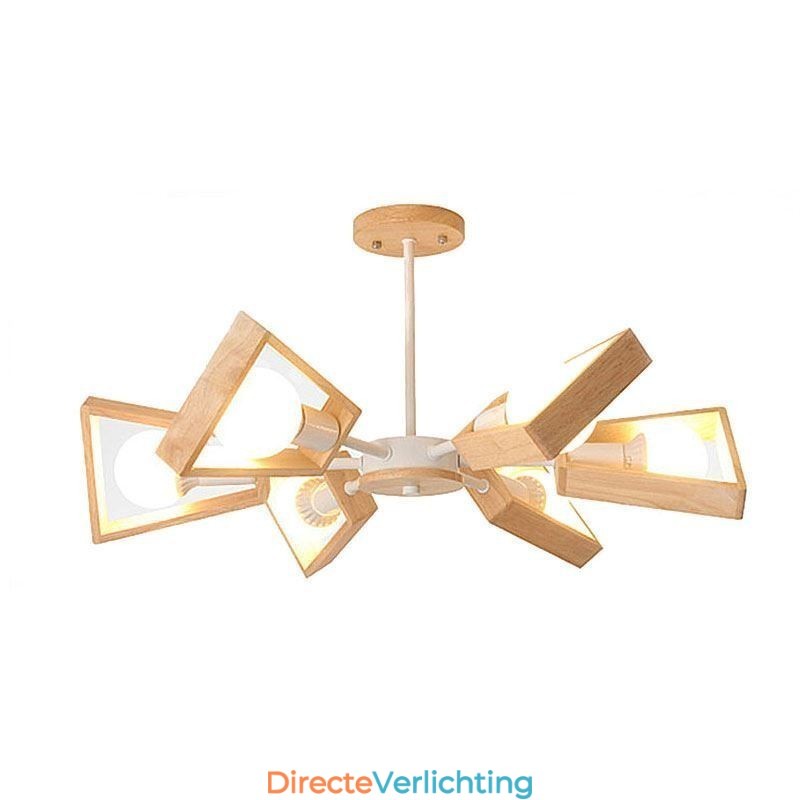 Moderne waaiervormige kroonluchter Elegante houten hanglamp