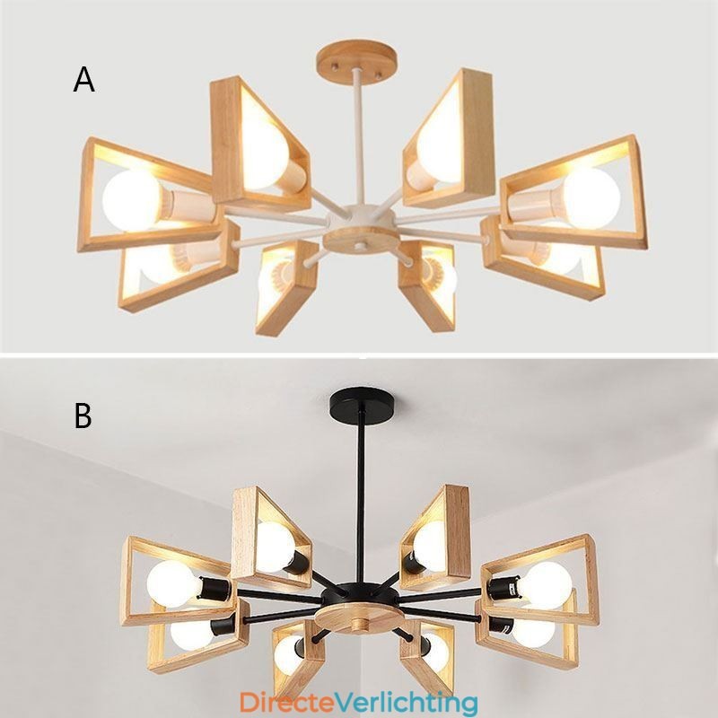 Moderne waaiervormige kroonluchter Elegante houten hanglamp