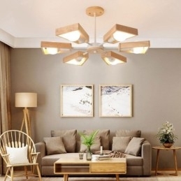 Moderne waaiervormige kroonluchter Elegante houten hanglamp