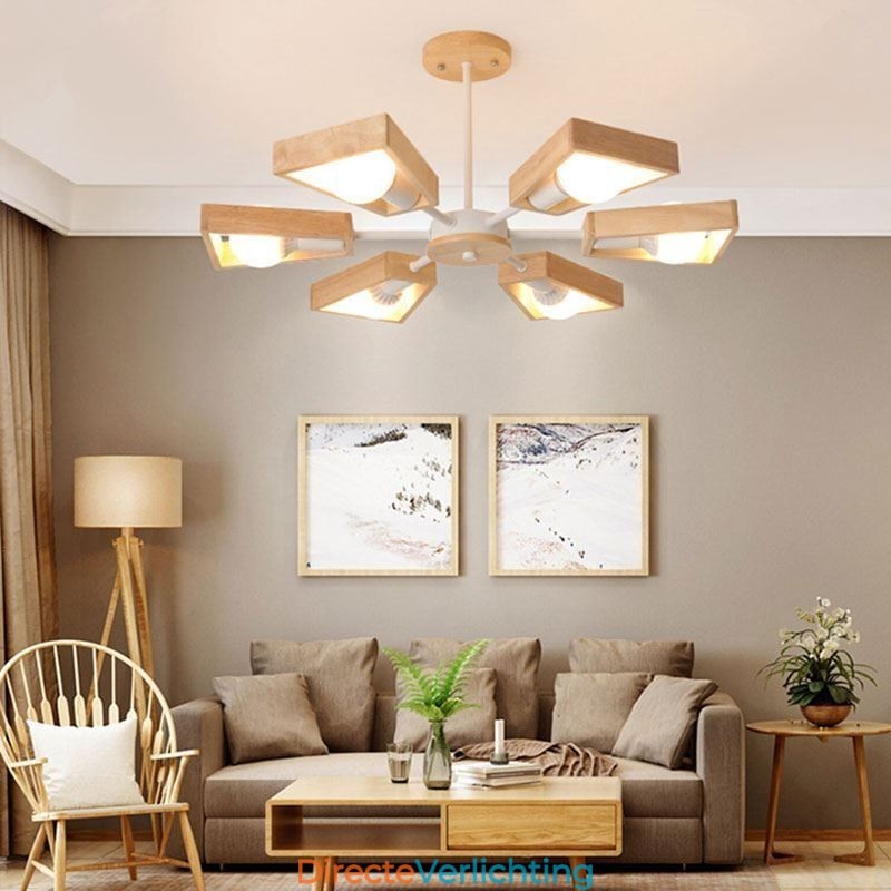 Moderne waaiervormige kroonluchter Elegante houten hanglamp