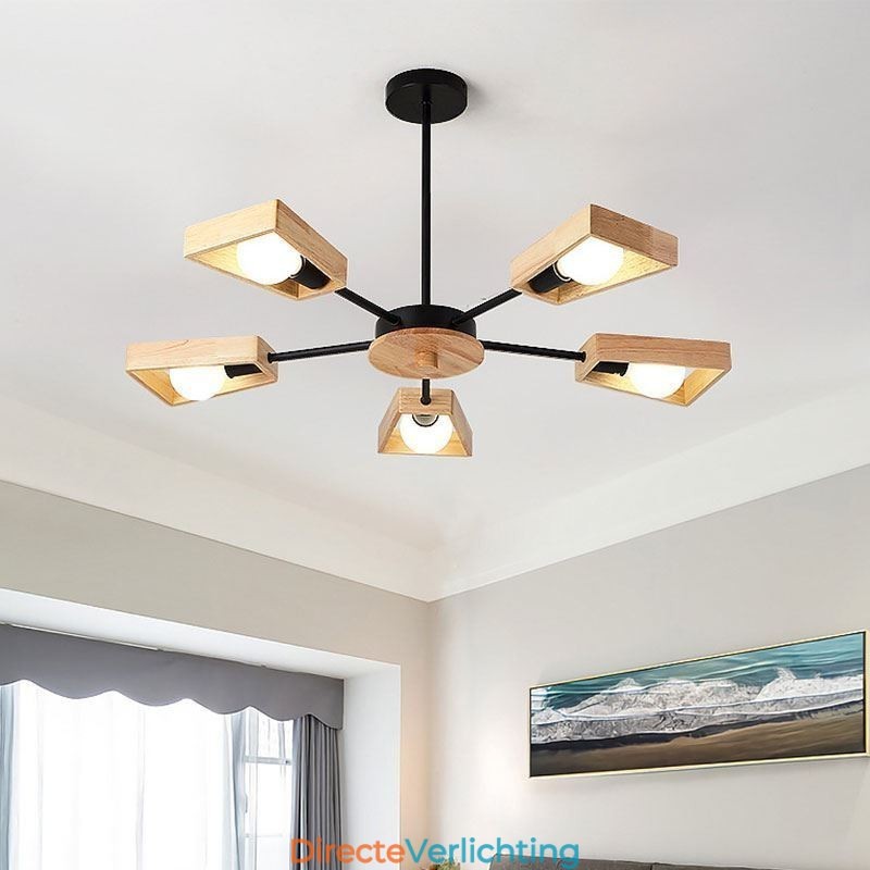 Moderne waaiervormige kroonluchter Elegante houten hanglamp