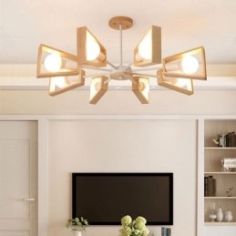 Moderne waaiervormige kroonluchter Elegante houten hanglamp