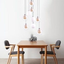 Hanglamp Glazen Cluster Plafondlamp Goud Nikkel Geborsteld + Melkachtig Glazen Bol