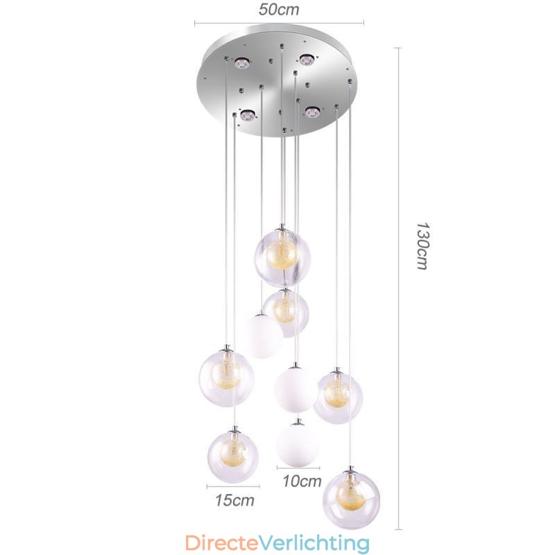 Hanglamp Glazen Cluster Plafondlamp Goud Nikkel Geborsteld + Melkachtig Glazen Bol