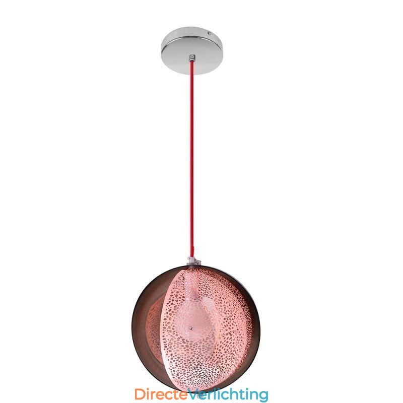 Moderne roségouden hanglamp, halfronde glazen lampenkap, decoratieve lamp, café