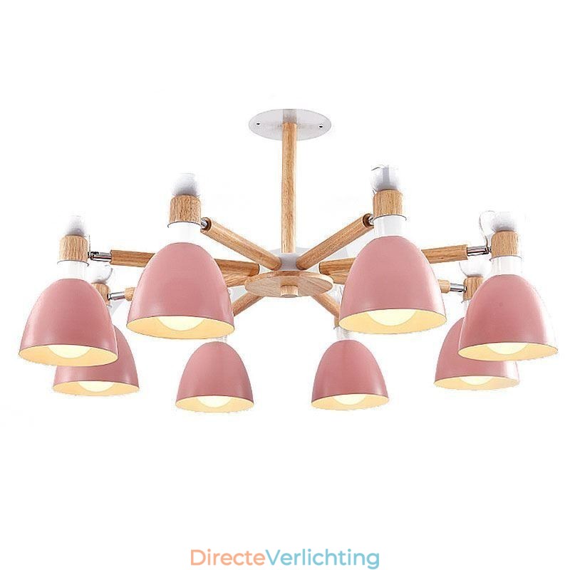 Nordic Macaron Hanglamp Creatieve Houten Kroonluchter